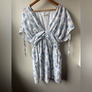 STORIA Floral Eyelet Mini Dress Pockets Coquette Girly Cottagecore Babydoll L‎